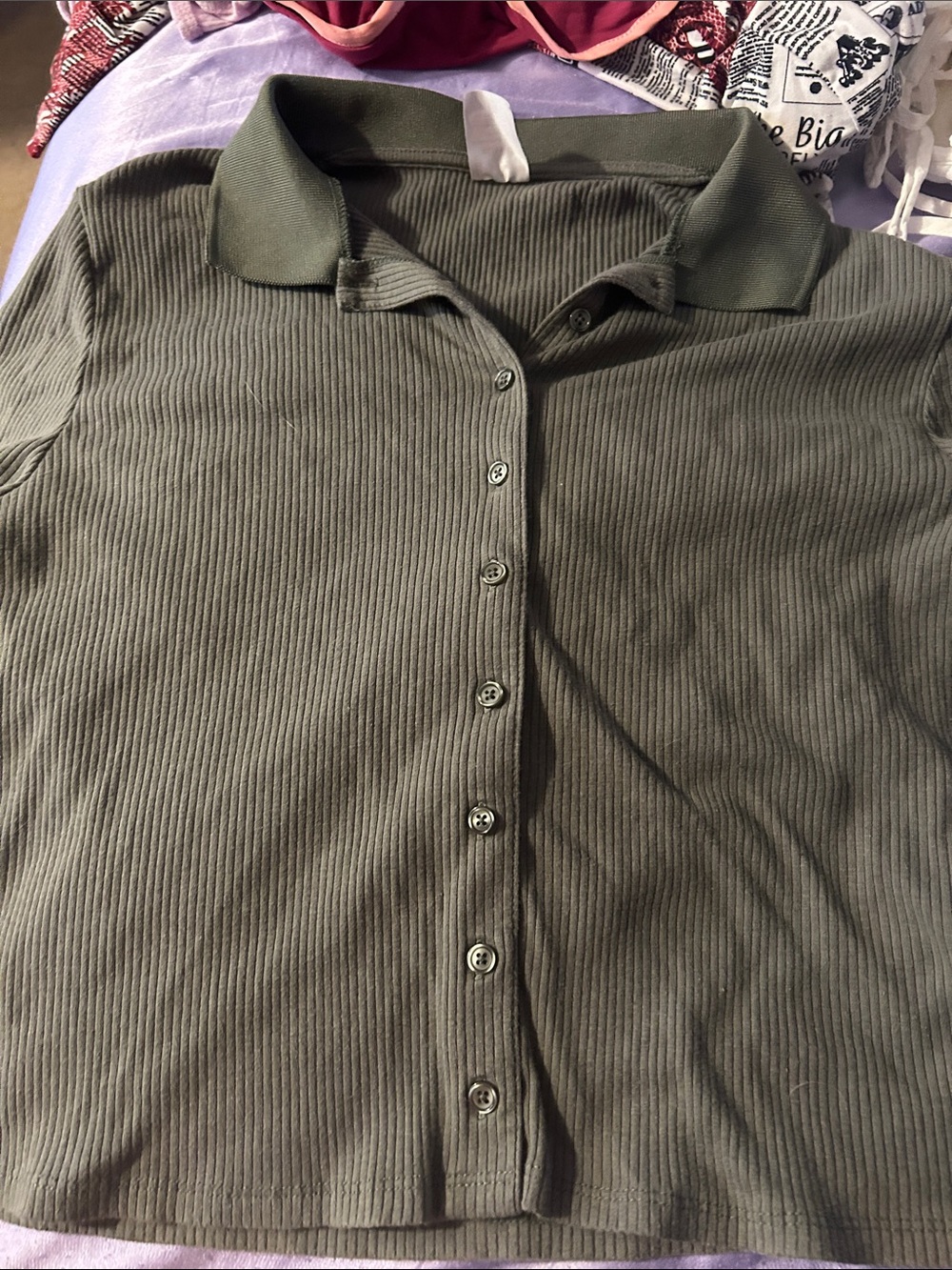 No Boundaries Olive Green Ribbed Button-Down Polo